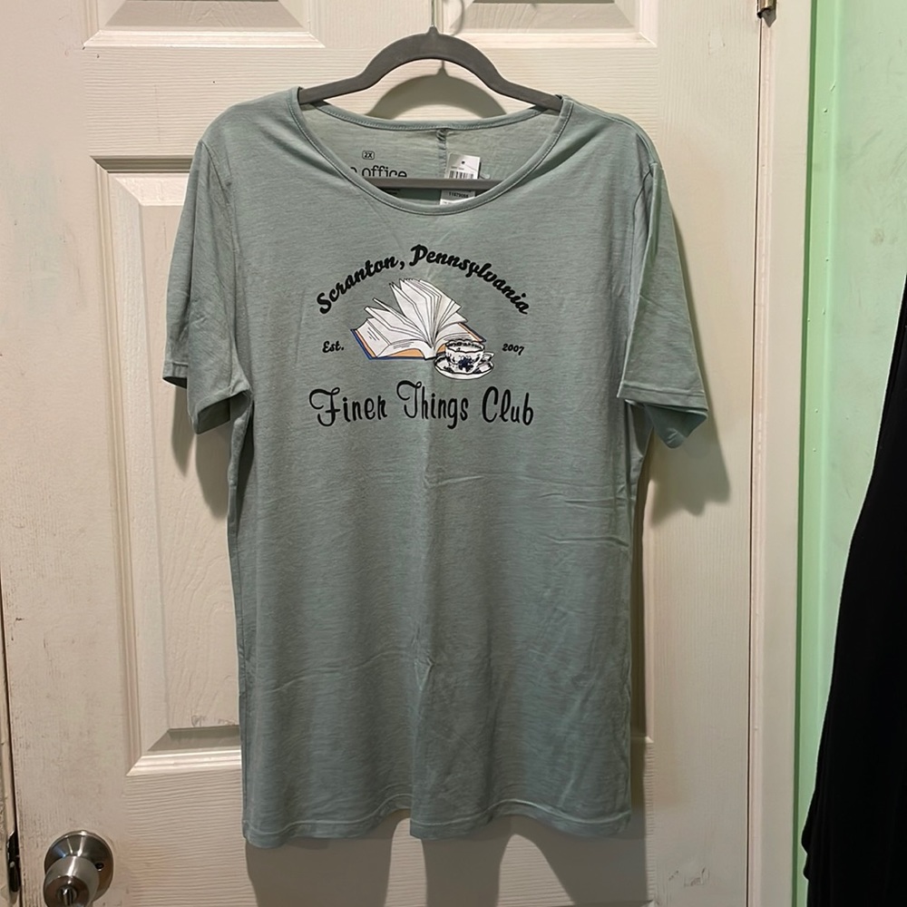 Super soft The Office tee.  Color looks grey but it’s more of a sage color.